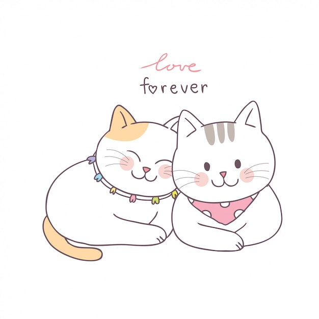 Premium Vector | Cartoon cute valentines day couple cats vector.