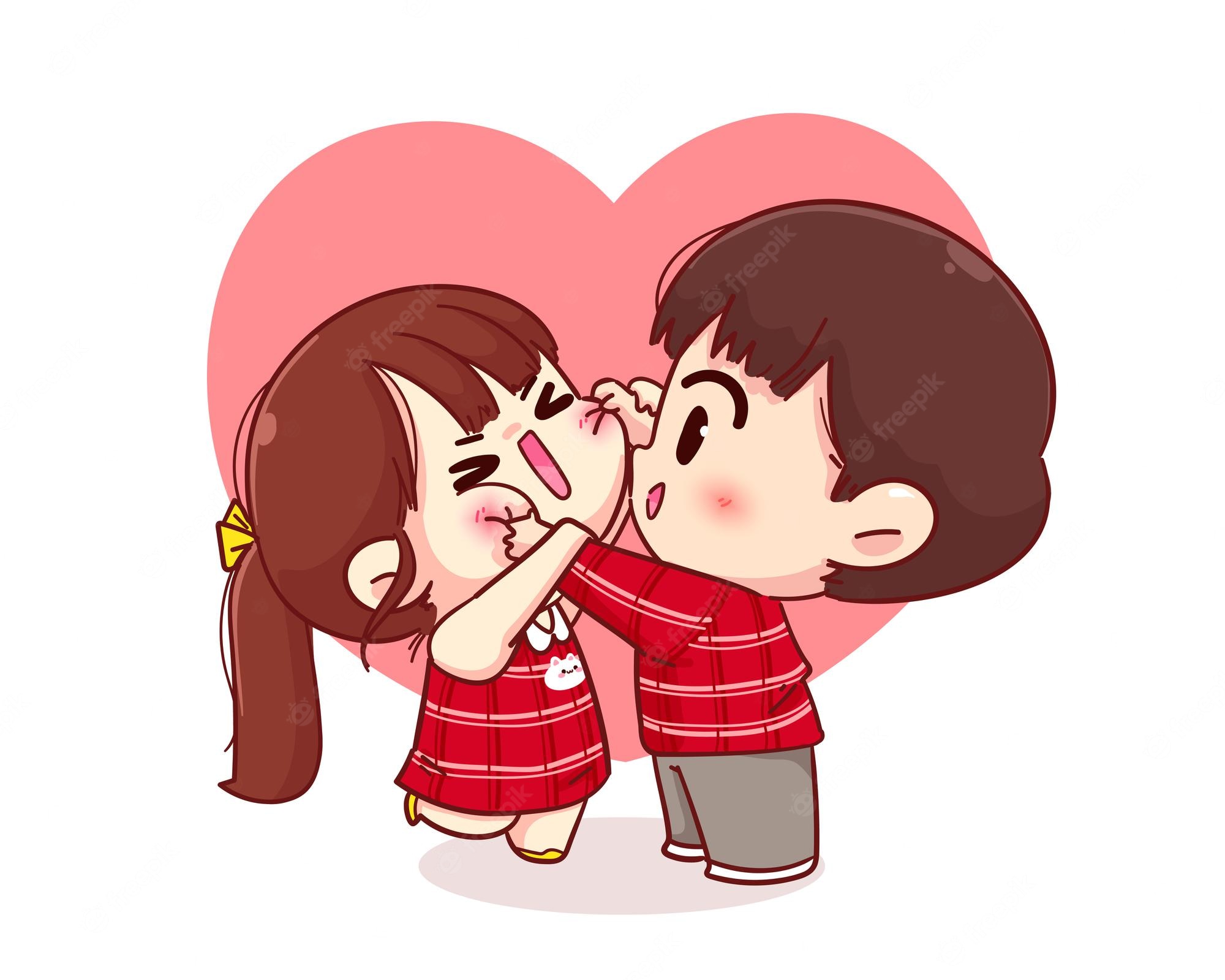 Free Vector | Cute boy cheek pinching his girlfriend, happy valentine, cartoon character illustration