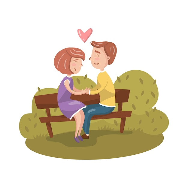 Premium Vector | Happy couple in love sitting on bench in park cartoon vector illustration on a white background