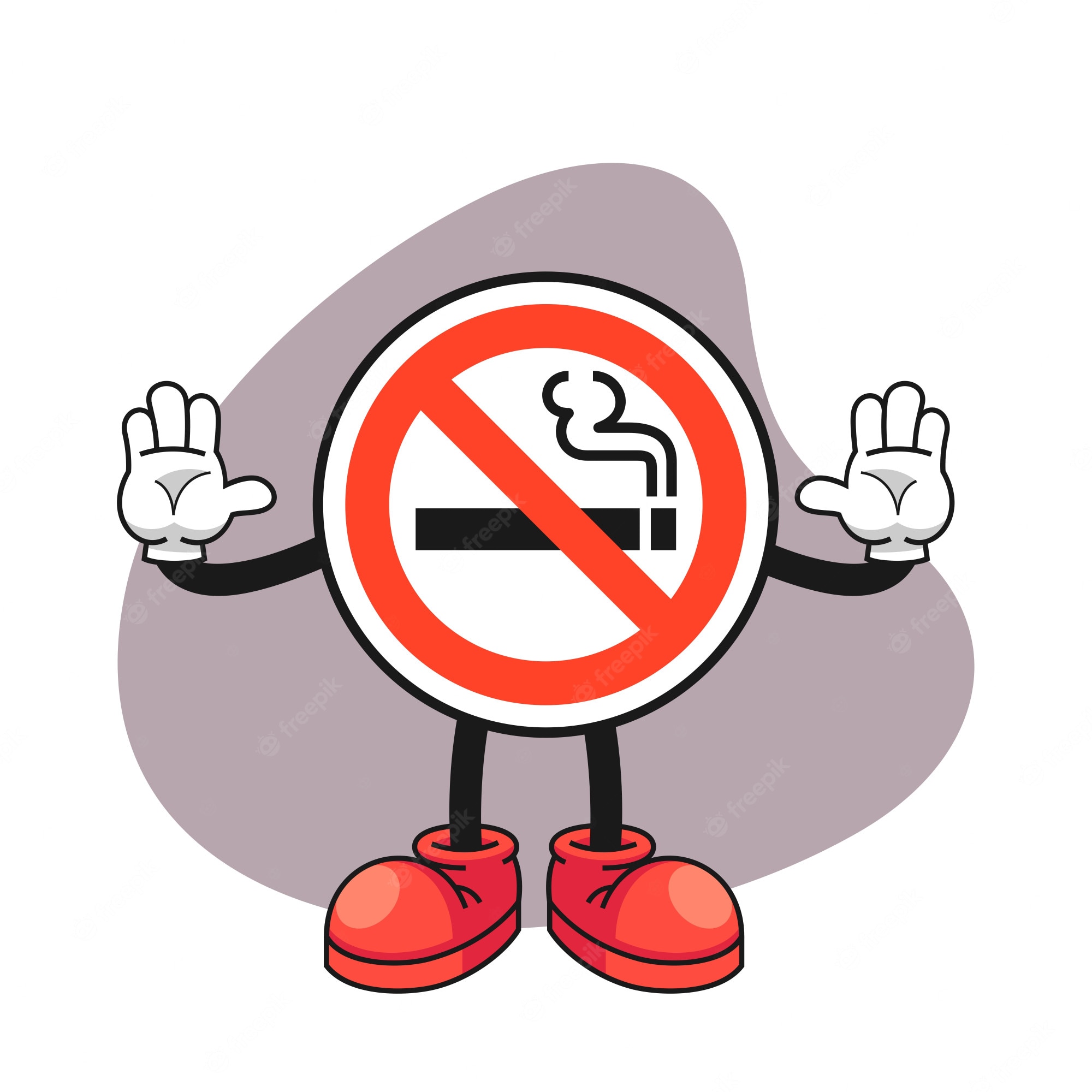 Premium Vector | No smoking sign cartoon character with a stop hand gesture
